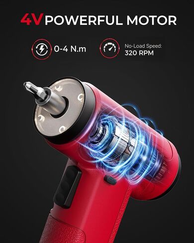 4V Cordless Electric Screwdriver, 22Pcs Small Power Screwdriver Set with LED Light, 320 RPM, 4 N.m Torque, 2000mAh Type-C Rechargeable, Lightweight for Furniture Assembly & Home Repair in Kuwait