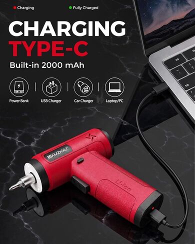 4V Cordless Electric Screwdriver, 22Pcs Small Power Screwdriver Set with LED Light, 320 RPM, 4 N.m Torque, 2000mAh Type-C Rechargeable, Lightweight for Furniture Assembly & Home Repair in Kuwait