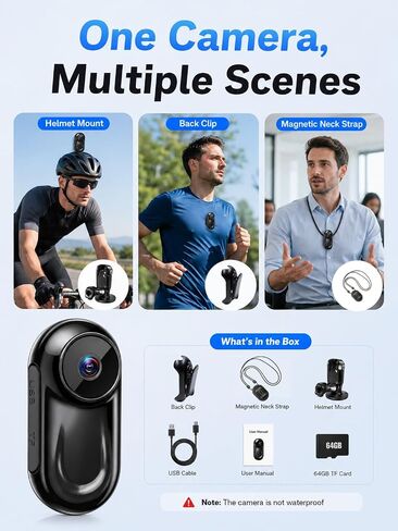 Mini Body Camera 1080P, Small Action Camera | Thumb Camera, Magnetic Wearable Body cam for Hands-Free Recording, Helmet Mount, Pocket Cam for Vlogging, 64G(No Wi-Fi & APP) in Kuwait