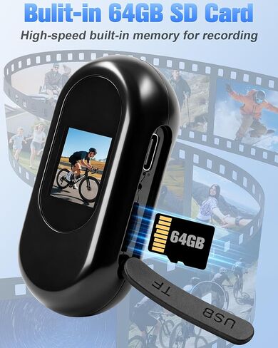 Mini Body Camera 1080P, Small Action Camera | Thumb Camera, Magnetic Wearable Body cam for Hands-Free Recording, Helmet Mount, Pocket Cam for Vlogging, 64G(No Wi-Fi & APP) in Kuwait