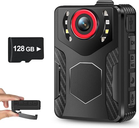 Body Camera with Audio and Video Recording: 1080P FHD Body Cam, 128GB Wearable Pocket Camera, Night Vision, 10HR Battery, 2.0" Screen Bodycam for Work, Outdoor, Travel, Fishing, Pet Walking in Kuwait