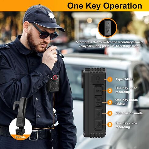 Body Camera with Audio and Video Recording: 1080P FHD Body Cam, 128GB Wearable Pocket Camera, Night Vision, 10HR Battery, 2.0" Screen Bodycam for Work, Outdoor, Travel, Fishing, Pet Walking in Kuwait