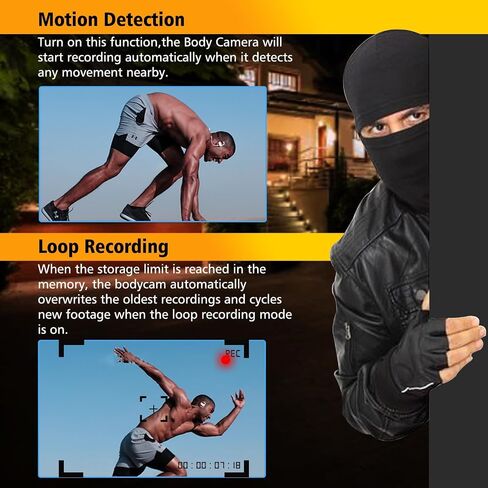 Body Camera with Audio and Video Recording: 1080P FHD Body Cam, 128GB Wearable Pocket Camera, Night Vision, 10HR Battery, 2.0" Screen Bodycam for Work, Outdoor, Travel, Fishing, Pet Walking in Kuwait