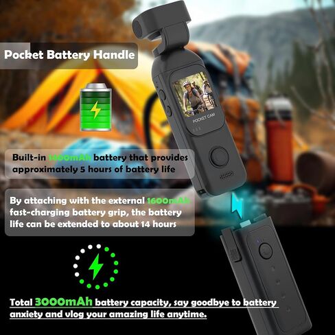 Vlogging Camera, FHD 1080P Touch Screen Pocket Body Cam with Dual Adjust Rotated Lens, External Fast Charger Battery Handle, 32GB Card Included in Kuwait