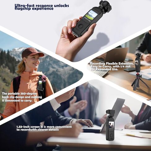 Vlogging Camera, FHD 1080P Touch Screen Pocket Body Cam with Dual Adjust Rotated Lens, External Fast Charger Battery Handle, 32GB Card Included in Kuwait