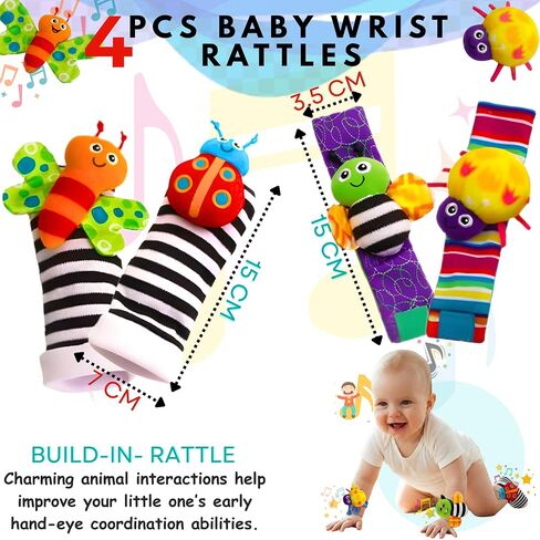 Baby Wrist Rattles for Babies 0-12 Months | Infant Rattle Sensory Socks for Babies | Soft Developmental Wristbands for Newborn Boys & Girls in Kuwait