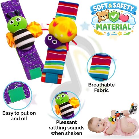 Baby Wrist Rattles for Babies 0-12 Months | Infant Rattle Sensory Socks for Babies | Soft Developmental Wristbands for Newborn Boys & Girls in Kuwait