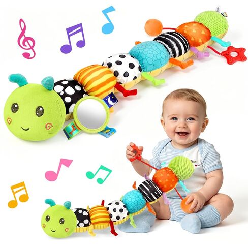 Baby Sensory Toy for 6-12 Months, Plush Beehive with 5 Interactive Bee Toys | Stuffed Animal Toys with Rattle, Crinkle, Music, Squeaker, Mirror, Early Development Toy, Infant Tummy Time Toy, Newborn Gift in Kuwait