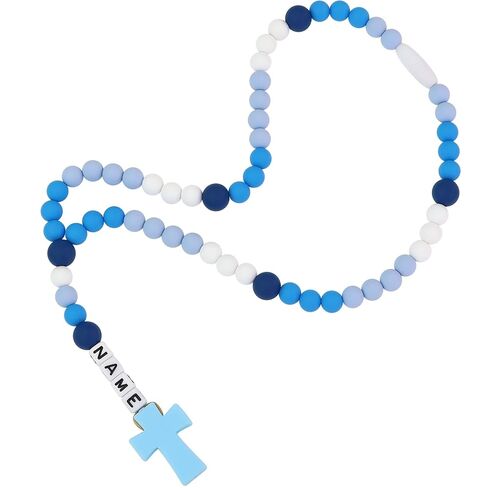 Personalized Rosary with Name for Boys Girls,Silicone Bead Rosary Necklace Cross,1st Year Baptism Party Supply for Baby Shower Gifts in Kuwait