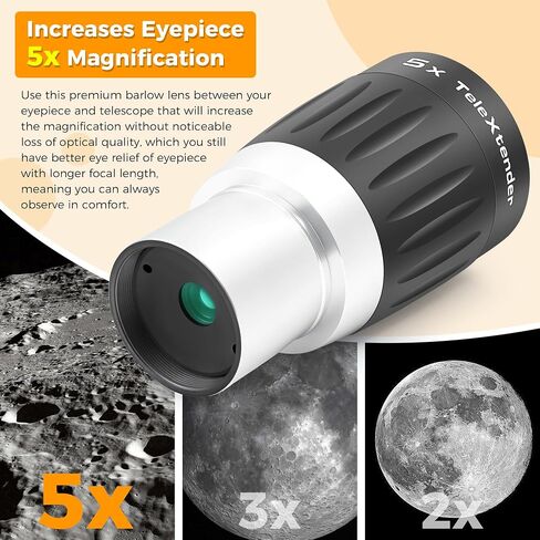 Astromania Premium Barlow Lens 3X 1.25inch 4-Elements TeleXtender Telescope | Premium Apochromatic Telescope Accessory,Built-In Brass Compression Ring,Rubber Armoured Grip,Multi-Coating for High Contrast in Kuwait