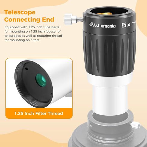 Astromania Premium Barlow Lens 3X 1.25inch 4-Elements TeleXtender Telescope | Premium Apochromatic Telescope Accessory,Built-In Brass Compression Ring,Rubber Armoured Grip,Multi-Coating for High Contrast in Kuwait