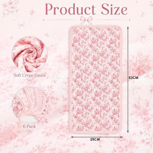 Gilprop 6 Pack Pink Muslin Baby Burp Cloths for Baby Girls, 21''x10'' Large 100% Cotton Burping Cloths, Pink Bow Printing Soft Absorbent Spit up Burp Rags for Nursery Newborn Girls Boys in Kuwait