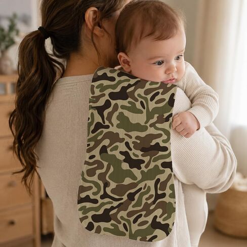4 Pack Camo Baby Burp Cloths for Boys Girls,Large Green Cotton Burp Rags for Newborns Gifts Nursery Decor Extra Soft and Absorbent Baby Spit-Up Cloths,18x8inches in Kuwait