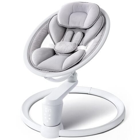 Harppa Weddell Signature Baby Swing for Infants and Newborns, Wood Beige | Elevated Eye-Level Seat, 180° Rotation with Dual Motion, 5-Point Harness, 5 Speeds & Remote Control, Beige in Kuwait