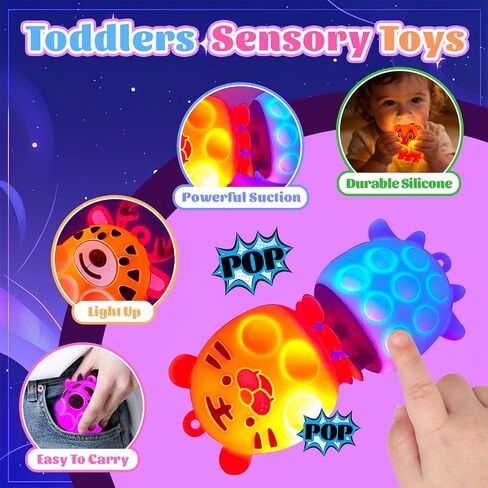 ChildFun 6 Pack Light Up Animal Suction Pop Bath Toys, No Hole Bath Toys for Toddlers, Silicone Suction Fidget Toys for Sensory Fun, Travel Toys for Kids, Airplane, Car Rides & Road Trips in Kuwait