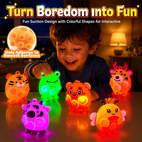 ChildFun 6 Pack Light Up Animal Suction Pop Bath Toys, No Hole Bath Toys for Toddlers, Silicone Suction Fidget Toys for Sensory Fun, Travel Toys for Kids, Airplane, Car Rides & Road Trips in Kuwait