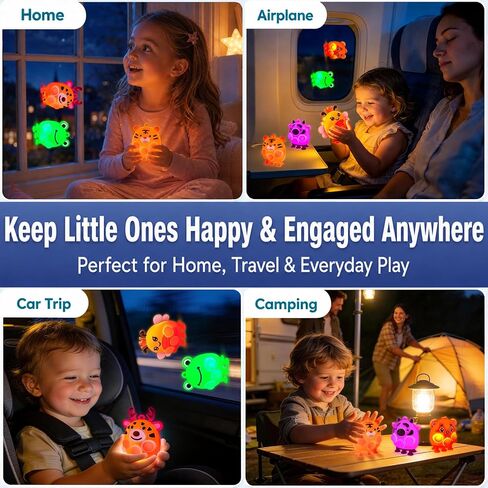 ChildFun 6 Pack Light Up Animal Suction Pop Bath Toys, No Hole Bath Toys for Toddlers, Silicone Suction Fidget Toys for Sensory Fun, Travel Toys for Kids, Airplane, Car Rides & Road Trips in Kuwait