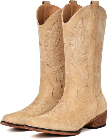 IXU Sude Cowboy Boots for Women Western Boots Cowgirl Boots Pull On Pointy Toe Mid Calf Boots in Kuwait
