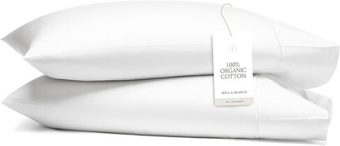 Boll & Branch Signature Hemmed Pillowcase Set - Standard, White - Luxury 100% Organic Cotton - Buttery Soft and Breathable - Softer with Every Wash - 2 Pillowcases Included in Kuwait