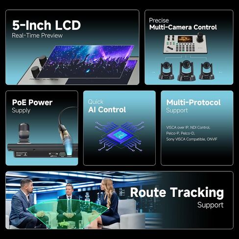 TONGVEO PTZ Camera Joystick Controller with 5'' LCD Screen Preview, 4D Joystick, Built-in NDI License, Support PoE, VISCA, Pelco-D/P for Church Worship, Live Events, Streaming & Broadcast [windows] in Kuwait