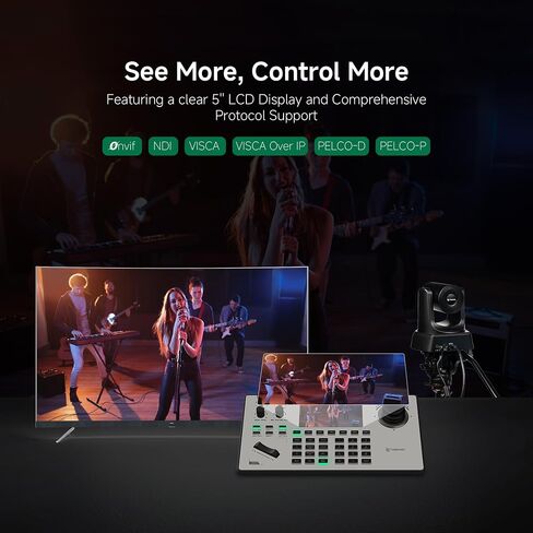 TONGVEO PTZ Camera Joystick Controller with 5'' LCD Screen Preview, 4D Joystick, Built-in NDI License, Support PoE, VISCA, Pelco-D/P for Church Worship, Live Events, Streaming & Broadcast [windows] in Kuwait