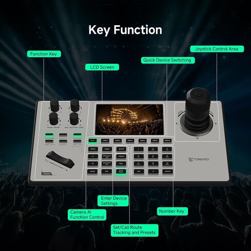 TONGVEO PTZ Camera Joystick Controller with 5'' LCD Screen Preview, 4D Joystick, Built-in NDI License, Support PoE, VISCA, Pelco-D/P for Church Worship, Live Events, Streaming & Broadcast [windows] in Kuwait