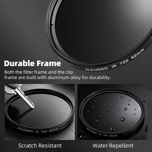 52mm Infrared Filter, IR 720nm (R72) Filters for Canon Nikon Sony Panasonic Fuji Kodak DSLR Camera Lens, Optical Glass in Kuwait