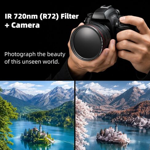 52mm Infrared Filter, IR 720nm (R72) Filters for Canon Nikon Sony Panasonic Fuji Kodak DSLR Camera Lens, Optical Glass in Kuwait