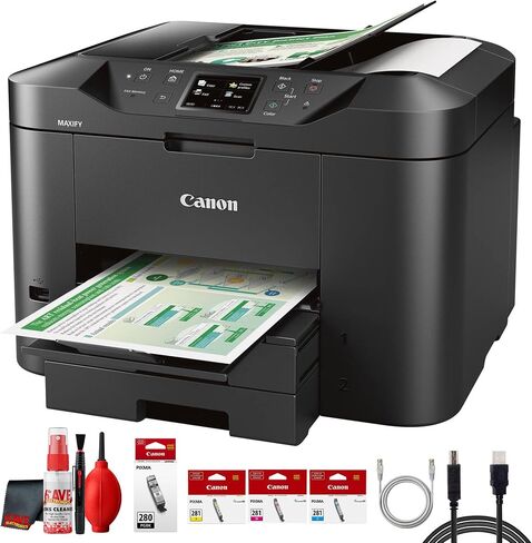 Canon MAXIFY MB2720 Home Office All-in-One Printer for Home Office, Small Business, Reports, Labels and Efficient Wireless Printing (0958C002) + Printer Cable + Cleaning Kit + More (8pc Bundle) in Kuwait