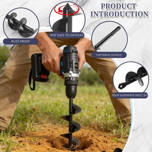 Auger Drill Bit for Planting 1.6 in x 8.66 in Extended Spiral Bit 3/8 in Hex Shank Garden Bulbs Flowers Post Hole Digger, S in Kuwait