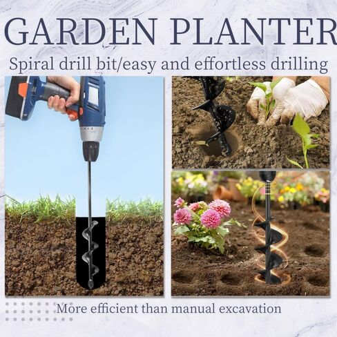 Auger Drill Bit for Planting 1.6 in x 8.66 in Extended Spiral Bit 3/8 in Hex Shank Garden Bulbs Flowers Post Hole Digger, S in Kuwait