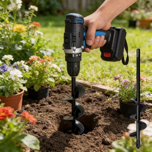 Auger Drill Bit for Planting 1.6 in x 8.66 in Extended Spiral Bit 3/8 in Hex Shank Garden Bulbs Flowers Post Hole Digger, S in Kuwait