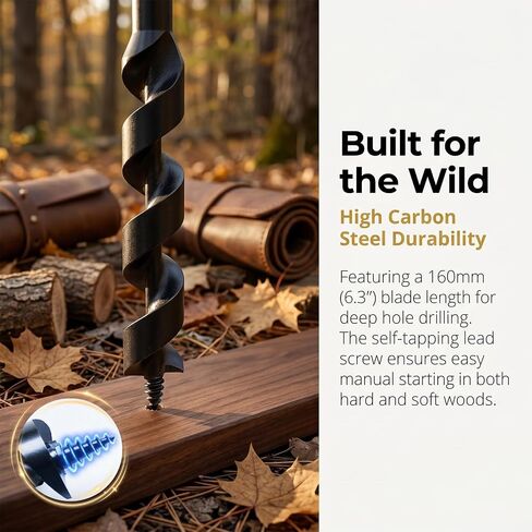 4 Pcs Hand Auger Wood Drill, Heavy Duty Steel Manual Hand Drill Bit Tools, Multipurpose Manual Survival Tools Dril Wood Auger Hand Drill Tool for Camping, Outdoor, Hiking with a Wooden Stick in Kuwait