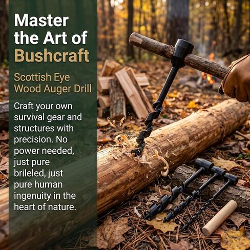 4 Pcs Hand Auger Wood Drill, Heavy Duty Steel Manual Hand Drill Bit Tools, Multipurpose Manual Survival Tools Dril Wood Auger Hand Drill Tool for Camping, Outdoor, Hiking with a Wooden Stick in Kuwait