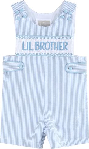 Lil cactus Light Blue Seersucker Lil Brother Smocked Jon Jons Overalls in Kuwait