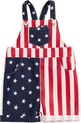 4th Of July Overalls for Toddler Baby Girl Boy American Flag Overalls Romper with Pocket Independence Day Jumpsuit in Kuwait