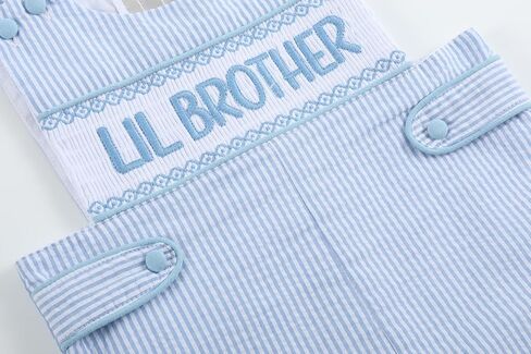 Lil cactus Light Blue Seersucker Lil Brother Smocked Jon Jons Overalls in Kuwait