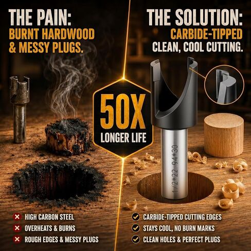 Landhoow 5 Pcs Wood Plug Cutters Set 3/4" 3/8" 1/2" 5/8" 11/32" Countersink Drill Bits for Woodworking Carbide Tipped Plug Cutter Drill Press with Protective Sleeve for Cabinet Hinge Furniture Making in Kuwait