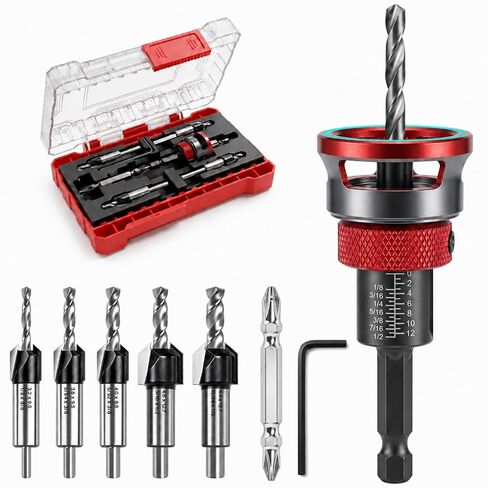 9PCS Countersink Drill Set, Collar Stops When Touching Wood | Low-Friction Collar Won’t Scratch Wood, 82° Cutters Make Clean Countersinks for Cabinets, Furniture and Woodworking. in Kuwait