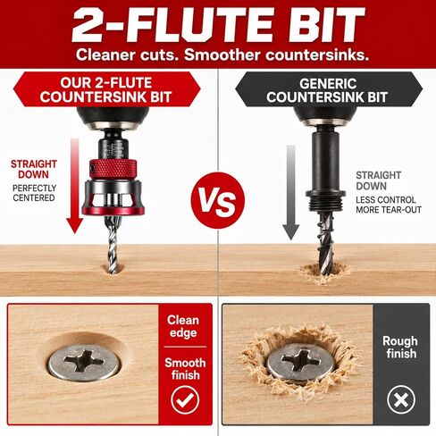 9PCS Countersink Drill Set, Collar Stops When Touching Wood | Low-Friction Collar Won’t Scratch Wood, 82° Cutters Make Clean Countersinks for Cabinets, Furniture and Woodworking. in Kuwait