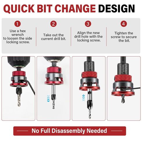 9PCS Countersink Drill Set, Collar Stops When Touching Wood | Low-Friction Collar Won’t Scratch Wood, 82° Cutters Make Clean Countersinks for Cabinets, Furniture and Woodworking. in Kuwait