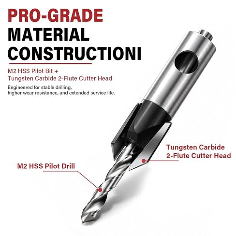 9PCS Countersink Drill Set, Collar Stops When Touching Wood | Low-Friction Collar Won’t Scratch Wood, 82° Cutters Make Clean Countersinks for Cabinets, Furniture and Woodworking. in Kuwait