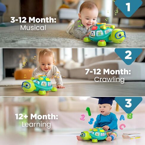 Vahome Musical Crawling Turtle Toy for Babies 3–12 Months, Light-up Educational Baby Toy for 6 7 8 9 10-12 Month Old Boy Girl, Bilingual Development Infant Gifts for 3 4 5 6-12 Months (Green) in Kuwait