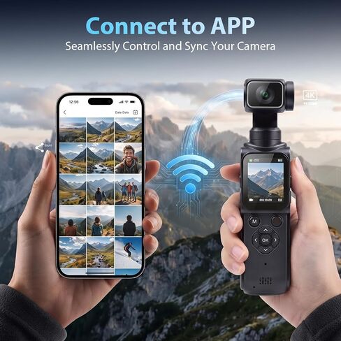 4K Vlogging Camera for YouTube Handheld Action Camera Mini Bodycam | 4K Video Recording&75MP Photo | Rotating Lens&Face Tracking | 1.72in Touchscreen | Bluetooth | Tripod, Lanyard and 16GB Card in Kuwait