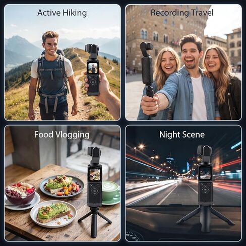 4K Vlogging Camera for YouTube Handheld Action Camera Mini Bodycam | 4K Video Recording&75MP Photo | Rotating Lens&Face Tracking | 1.72in Touchscreen | Bluetooth | Tripod, Lanyard and 16GB Card in Kuwait