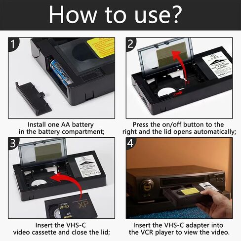 VHS-C Adapter VHS Cassette Adaptor with Battery Charger,fit Video Cassette/VCR Player Incompatible 8mm/MiniDV/Hi8 in Kuwait