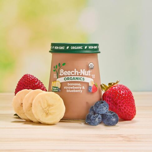 Beech‑Nut Organics Banana, Strawberry & Blueberry Baby Food Jars, Stage 2 for 6+ Months, USDA Certified Organic, Non‑GMO, No Added Sweeteners, 4 oz Glass Baby Food Jars, 10 ct in Kuwait
