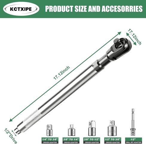 Offset Extension Wrench for electric drill,1/2" Drive Impact Wrench Extender with 3/8",1/4" Drive Adapters for Tight Spaces packing in blew case in Kuwait