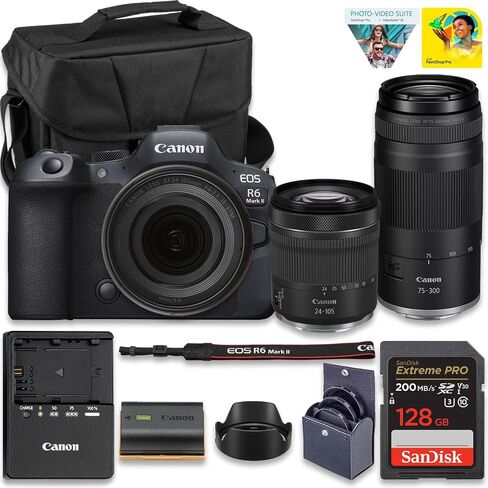 Canon EOS R6 Mark II Mirrorless Camera RF24-105mm F4-7.1 is STM Lens Kit, Full-Frame Hybrid Camera, 24.2 Megapixel CMOS Sensor, Photo and Video Capabilities + 128GB Card + Camera Case in Kuwait