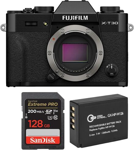 Fujifilm X-T30 III Mirrorless Camera, Black, Bundle with Green Extreme Extra Battery and 128GB Memory Card in Kuwait